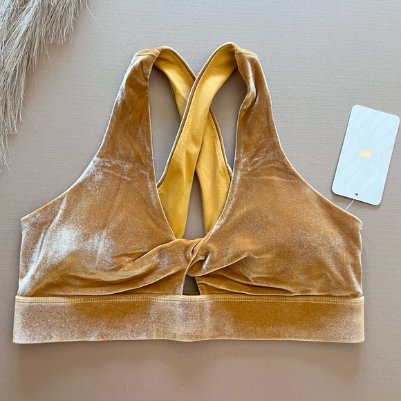 Fabletics Velvet Twist Front Gold Bralette - Picture 2 of 11
